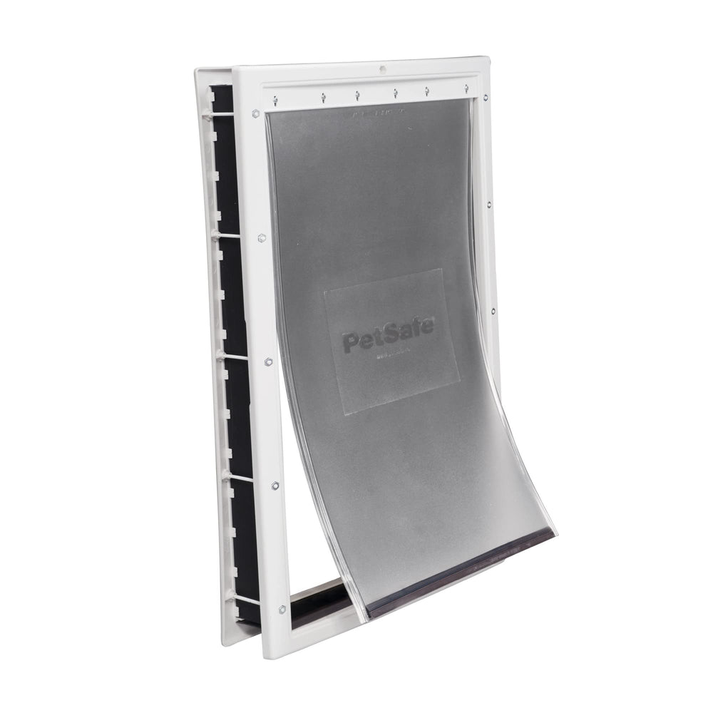 PetSafe plastic pet door enables easy installation on wood or paneled doors.