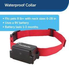 PetSafe waterproof collar close-up showcases submersible design for rainy days.
