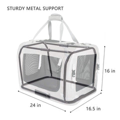 Petseek blue carrier side view emphasizing ventilation panels and secure zippers