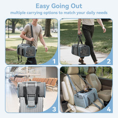 Petsfit airline-approved cat carrier fits under airplane seats for travel.