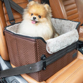 Petsfit car seat for dogs in brown waterproof PU leather for durable travel.