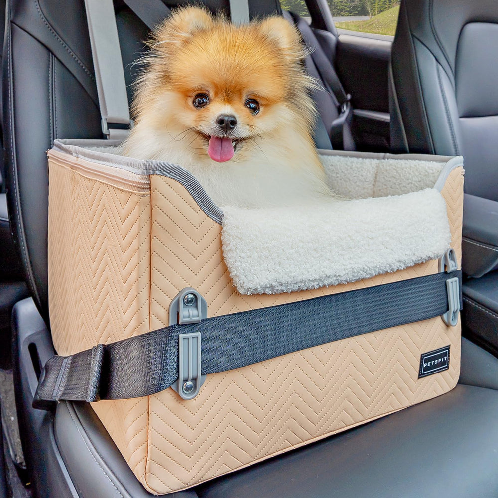 Petsfit cat car seat front view highlights waterproof PU leather for cozy travel.