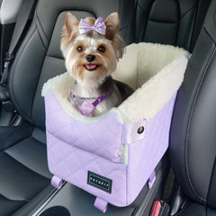 PETSFIT cat car seat purple front view with secure hooks for safe travel