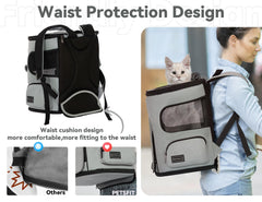 Petsfit cat carrier backpack top view highlighting secure design and visibility.