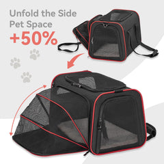 Petsfit cat-carrier-multi-carry-ways illustrates flexible handles, straps, and luggage compatibility.