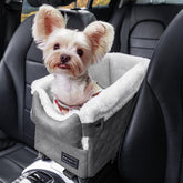 Petsfit center console dog car seat side view demonstrates compact fit on the armrest for small dogs