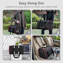 Petsfit expandable carrier expanded space demonstrates roomy interior for pets to stretch during flights.