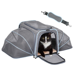 Petsfit expandable carrier side view shows compact profile and expandable space for pets.