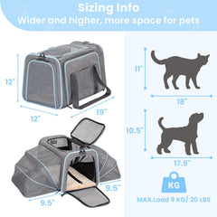 Petsfit expandable cat carrier expanded with roomy interior for comfortable travel.