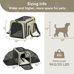 Petsfit expandable dog carrier top ventilated mesh promotes airflow during travel.
