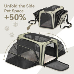 Petsfit expandable pet carrier locking safety zippers help secure pets during transit.
