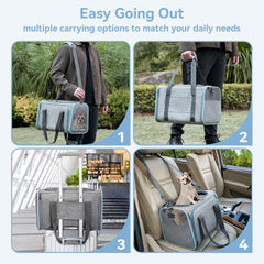 Petsfit expandable pet carrier open-extend shows extra space for lounging during journeys.