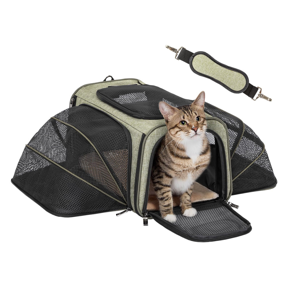 Petsfit expandable rabbit carrier demonstrates expandable design for extra travel space