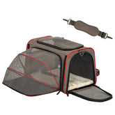 Petsfit expandable soft-side carrier side view showing expanded space for travel comfort
