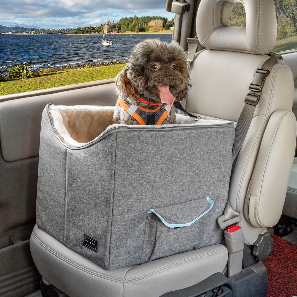 Petsfit small dog car seat in car offers secure travel for tiny pets.