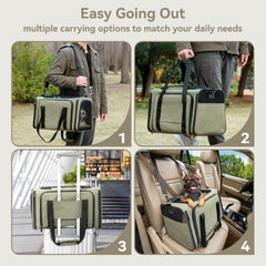 Petsfit soft-sided pet travel carrier removable plush mat provides cozy comfort.