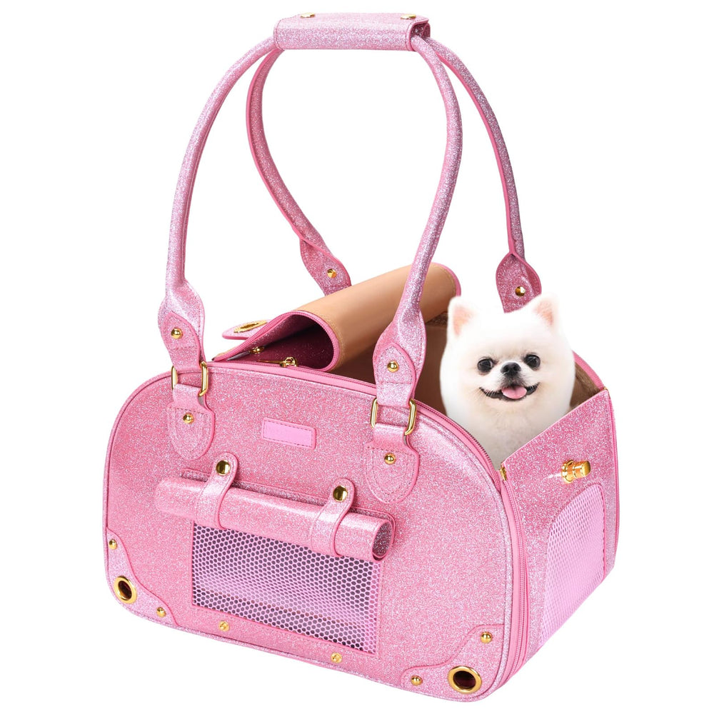 PetsHome Dog Carrier Purse pink front view, stylish travel companion for small pets.