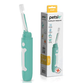Petsie dog toothbrush handle view shows built-in battery for quiet brushing.