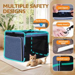 Petskd cat carrier with secure seatbelt attachment for car travel