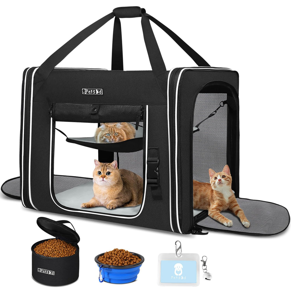Petskd combinable pet carrier side zipper enables flexible multi-pet setup for travel.