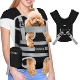 Petskd dog front carrier with black cross straps for comfortable, secure hiking.
