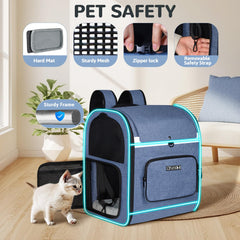 Petskd expandable pet backpack blue expansion area open demonstrates extra space for pets