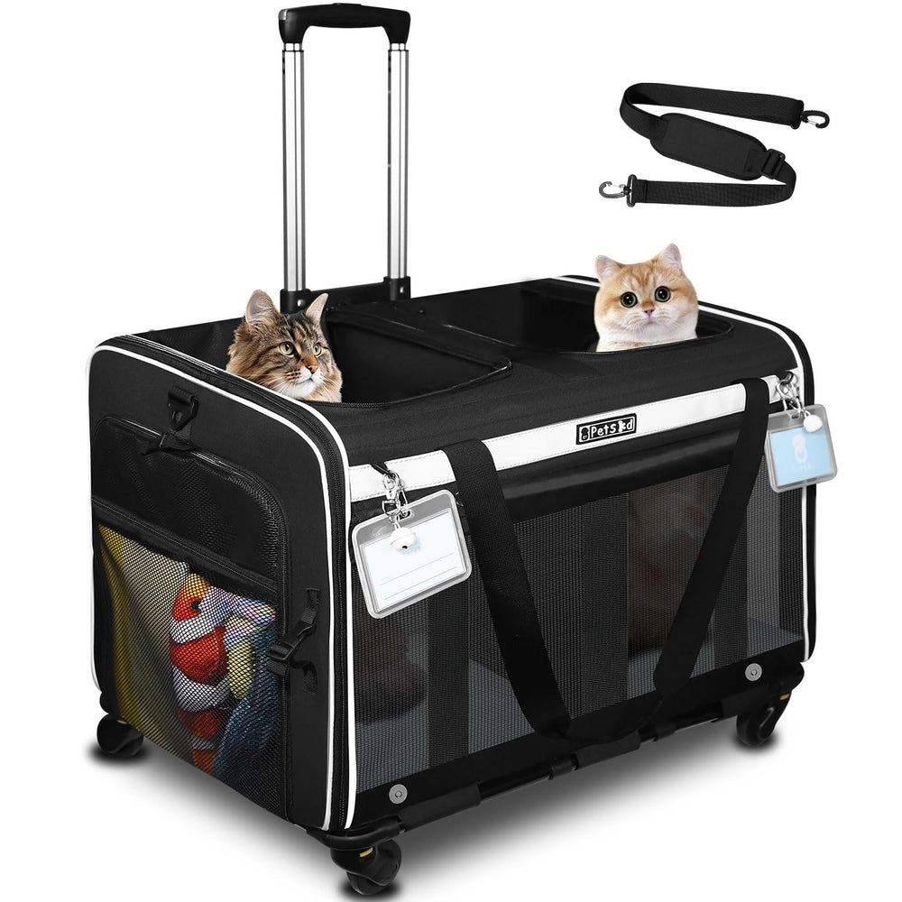 Petskd large rolling double-cat carrier two-pets side view with roomy travel space