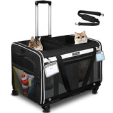 Petskd large rolling double-cat carrier two-pets side view with roomy travel space