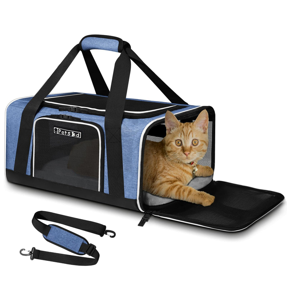 Petskd pet carrier under-seat view demonstrates JetBlue-compatible size for cabin travel.