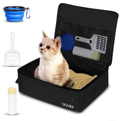 Petskd portable cat travel litter box with lid in black, easy to carry on trips.