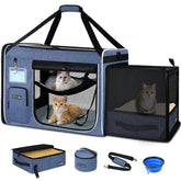 Petskd side-expandable cat carrier extended space for travel