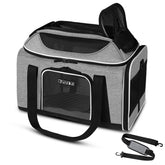 Petskd top-expandable carrier under-seat front view showing travel-ready size and comfortable interior