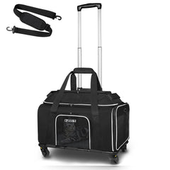 Petskd top-expandable carrier with wheels — front view showing stable, smooth-rolling design.