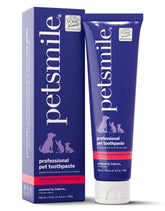 Petsmile Pro paste tube closeup shows easy no-brush dental care for pets