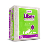 PETSPICK Uber Soft Paper Bedding packaging shows 56L supply for long-lasting odor control.