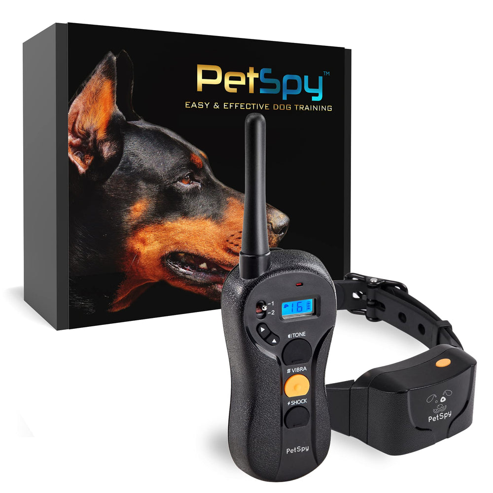 PetSpy waterproof shock collar remote in outdoor training scenario