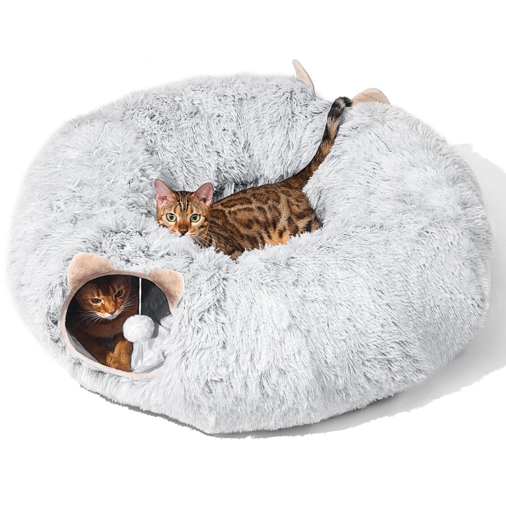 PETSTA Cat Tunnel grey front view shows cozy hideaway for indoor cats