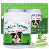 Petstoral dental powder bottle for easy daily plaque removal at home.