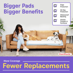 PETSWORLD potty pad leak-proof 5-layer protection minimizes mess around furniture.