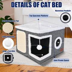 PETTDATE cat bed features a hanging plush ball for interactive play.