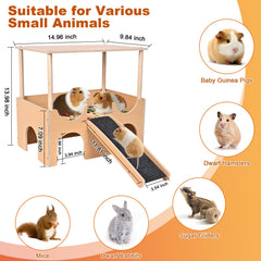 PETTDATE two-story guinea pig castle side angle highlighting spacious play area