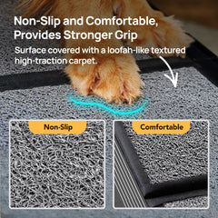 PetThem dog ramp aluminum construction supports up to 250 lbs with stability.