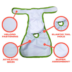 Petting Is Caring orange diaper closeup highlighting soft mesh and absorbent pad.