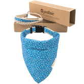 Pettsie adjustable dog bandana collar blue with removable scarf for stylish park outings.