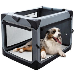 Pettycare 36-inch collapsible dog crate shown folded and ready for transport