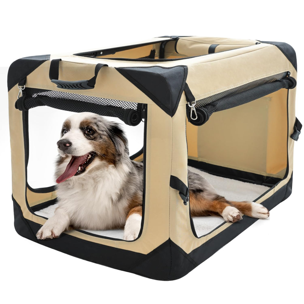 Pettycare 36-inch collapsible crate with closed panels for large dogs resting safely.