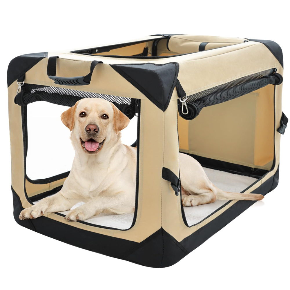 Pettycare 42inch collapsible crate setup showing spacious XL interior for large dogs.