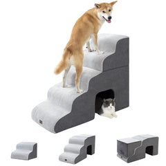Pettycare dog stairs five-step side view for easy bed access