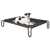Pettycare outdoor elevated dog bed side view highlighting breathable Teslin mesh for cooling comfort.