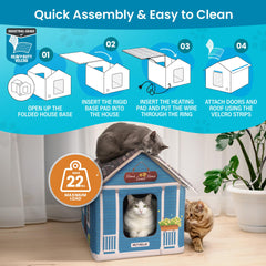 PETYELLA heated cat house insulated roof and walls for heat retention.